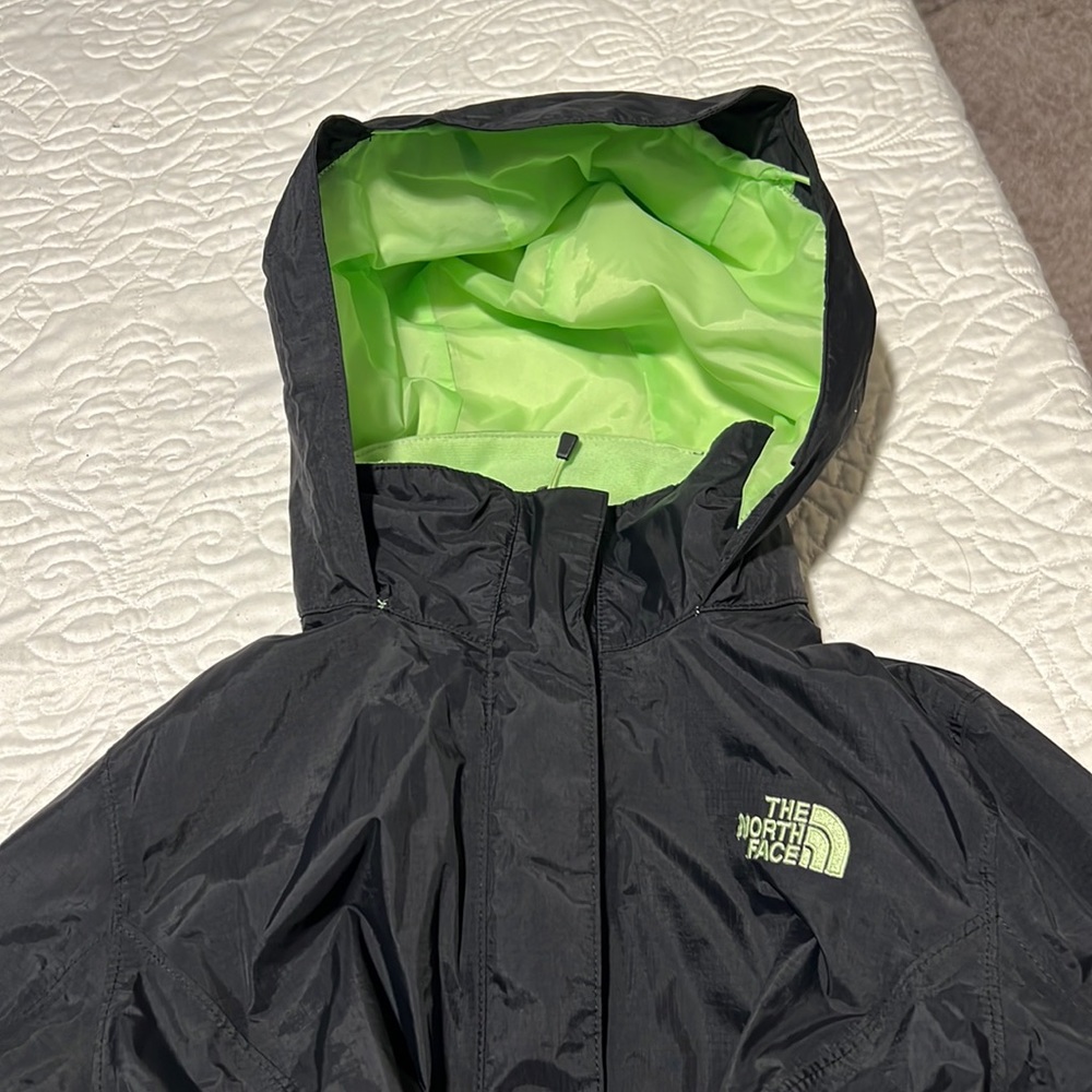 North Face Black and Neon Green Rain Jacket in Small S